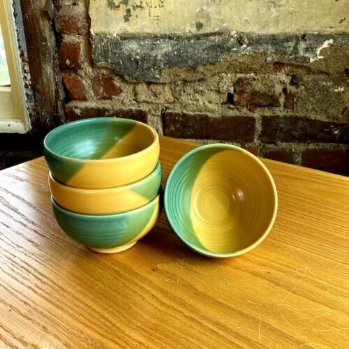 One Acre Ceramics Ice Cream Bowl:  Green/Yellow